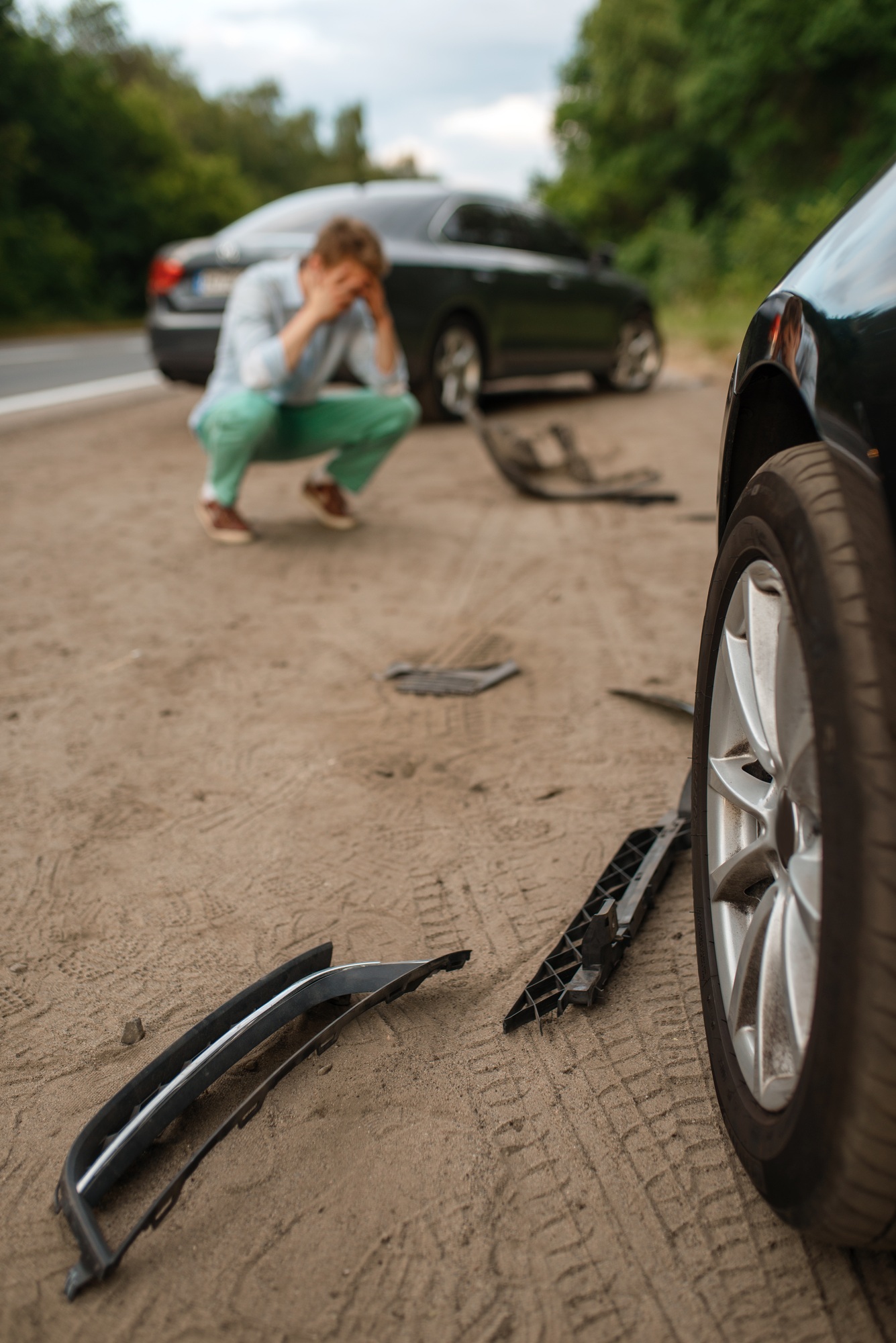 Upset male drivers after car accident on road